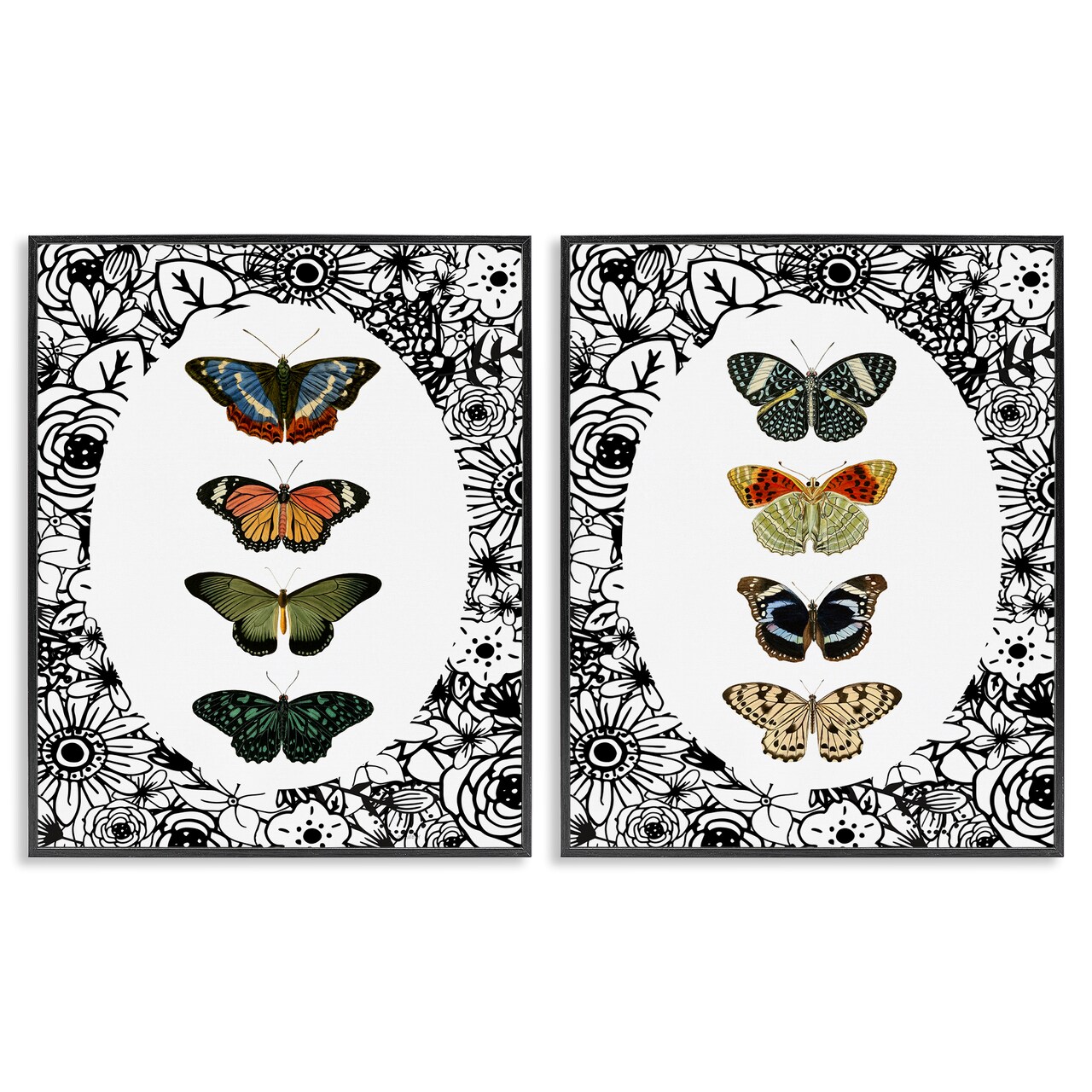 Stupell Industries Floral Butterflies Lineup 2pc Framed Giclee Set, design by Dan Meneely